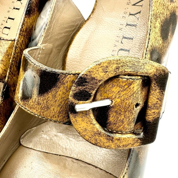 Anyi Lu Leather Animal Print Tulip Buckle Mary Jane Heel Sandals Made in Italy - Picture 6 of 9